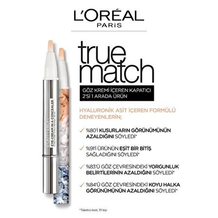 L'Oréal Paris True Match Göz Kremi İçeren Kapatıcı [ 2'si 1 Arada ] 3-5,5R